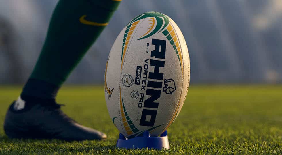 Plan serré sur un ballon de rugby RHINO Vortex Pro